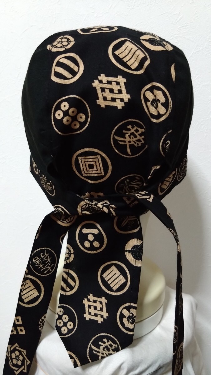 ★バンダナキャップ★ハンドメイド　和柄　家紋×無地??典　齩?