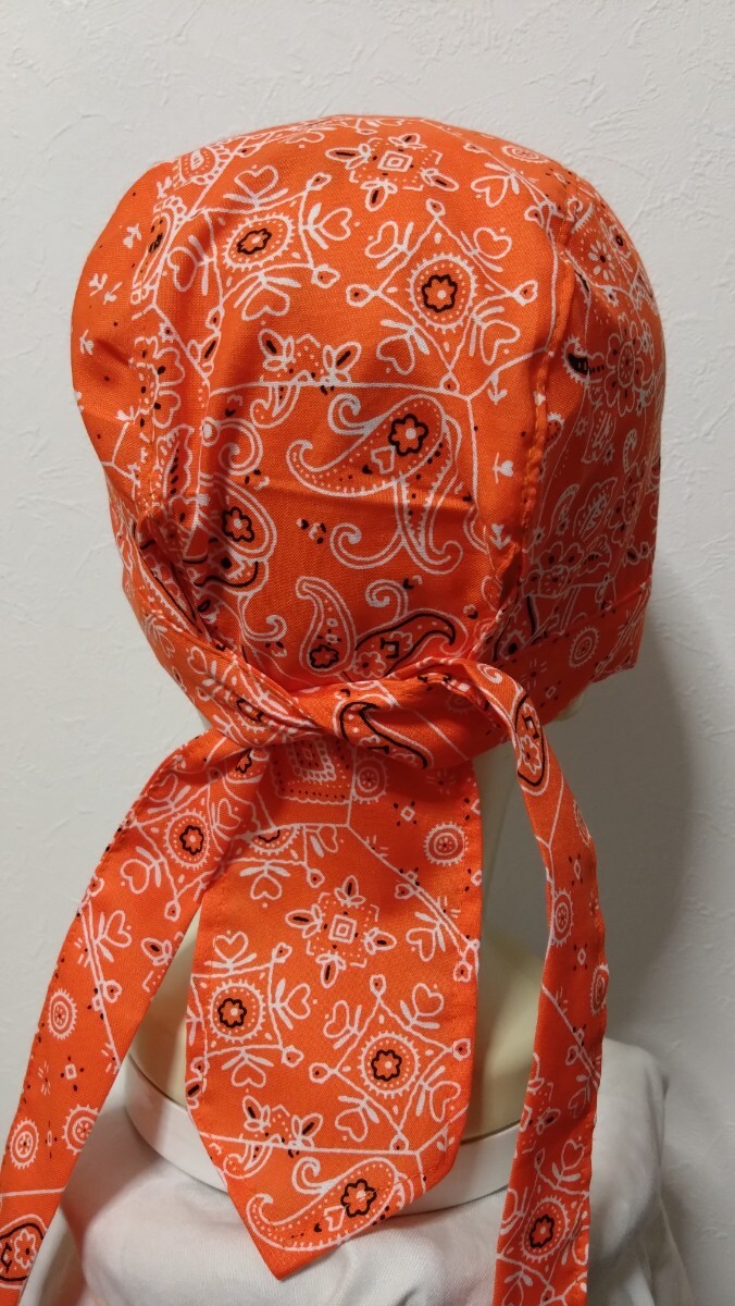★バンダナキャップ★ハンドメイド　バンダナ　ペイズリー　オレンジ