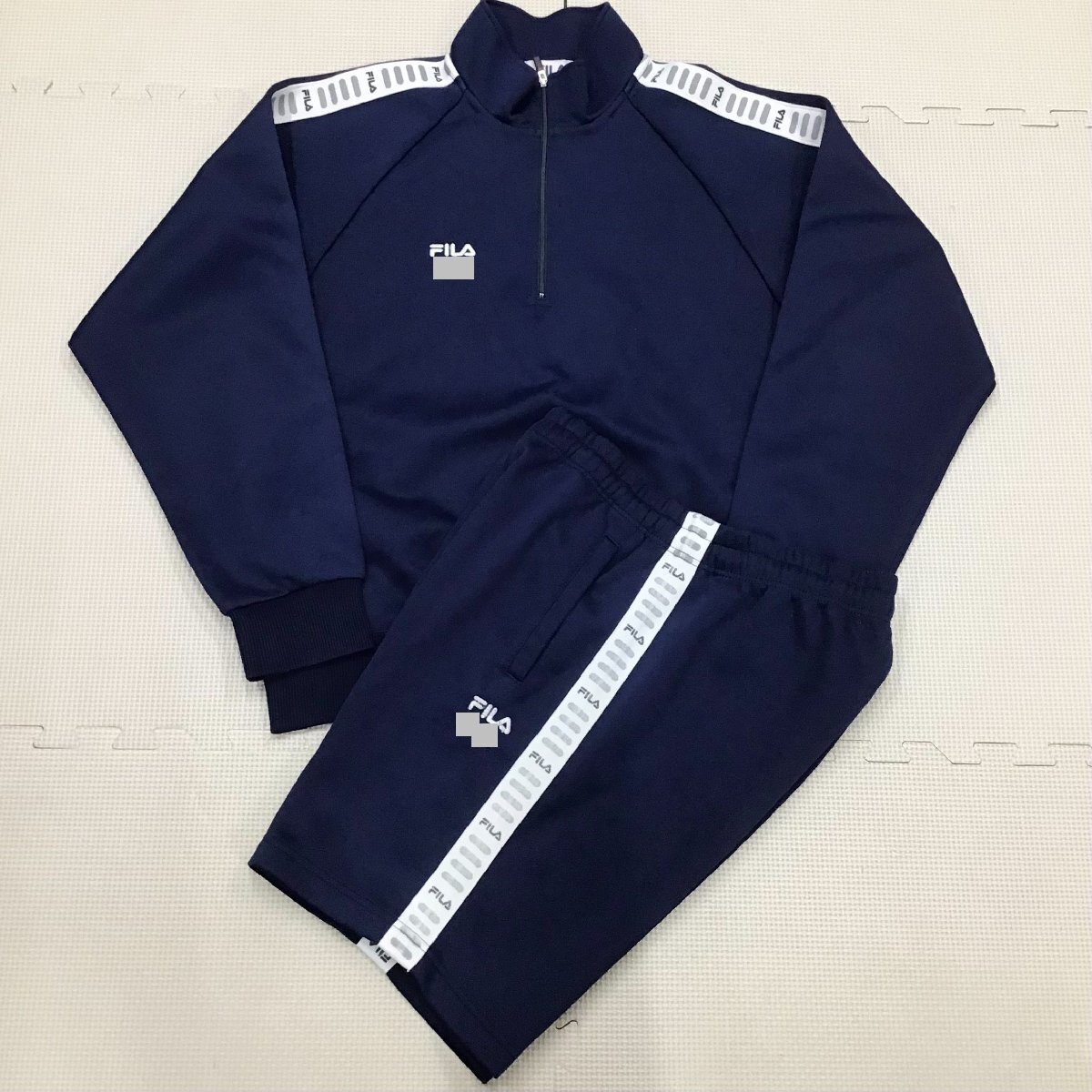 O1061/S1152(中古)東京都 三宿中学校 体操着 2点 /指定品/長袖:M/ハーフパンツ:S/FILA/紺×白/ジャージ/体操服/高校/男子生徒/卒業生品