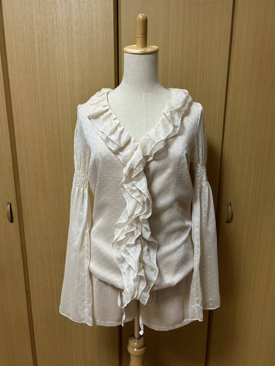 新品 タグ付き MEJANE オールインワン ドットシースルー フリル コンビネゾン ベージュ ミージェーン 双子コーデ_画像1