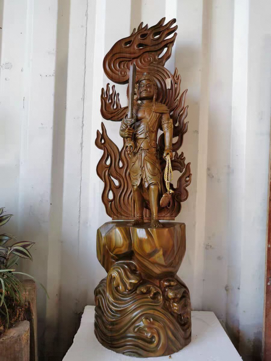 仏像 木彫り 不動明王 高級天然木彫り◇厄除け・開運・守護