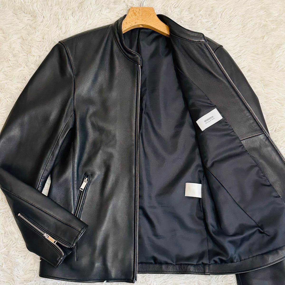 LIDNM 羊革 シングルライダースジャケット M ダブルジップ 未使用級美品 希少L(3) ステュディオス ラムレザー シングルライダース