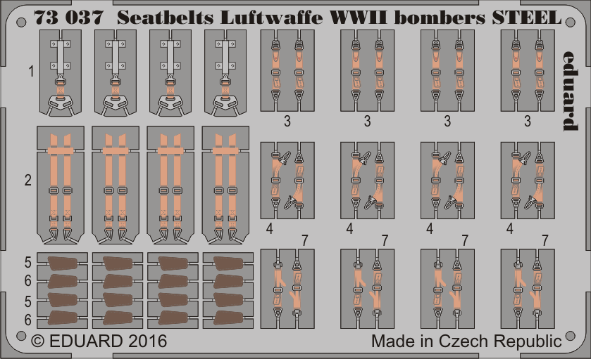 エデュアルド(73037) 1/72 ドイツ空軍 第二次世界 爆撃機のシートベルト用エッチングパーツ(各メーカー用)