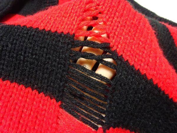 ★TIDE CARD LOG★ダメージ加工ボーダーニットXL/赤黒タイドカードログパンクカートコバーンニルヴァーナグランジメンズレディース_画像6