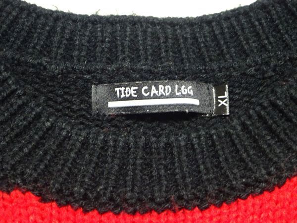 ★TIDE CARD LOG★ダメージ加工ボーダーニットXL/赤黒タイドカードログパンクカートコバーンニルヴァーナグランジメンズレディース_画像4
