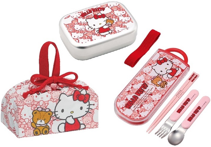 新品未開封◆Skaterアルミお弁当箱3点セット◆ハローキティ／サンリオ370mlアルミ弁当箱お箸トリオセットお弁当袋子供キッズ女の子赤日本製