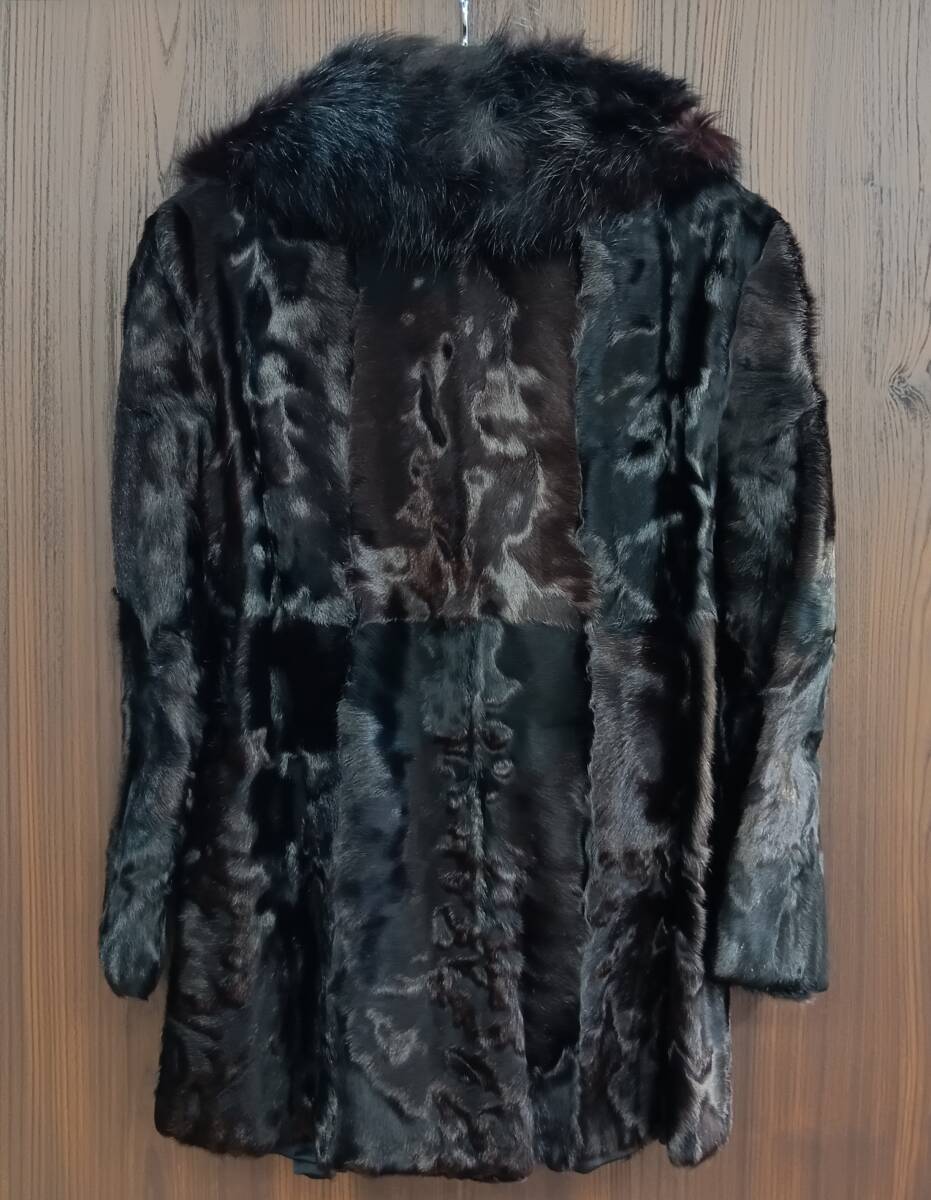 衣類【 毛皮 コート 】ブラック ダークブラウン ミックス 毛皮 コート レディース 女性 ファッション 中古品 保管品 MN