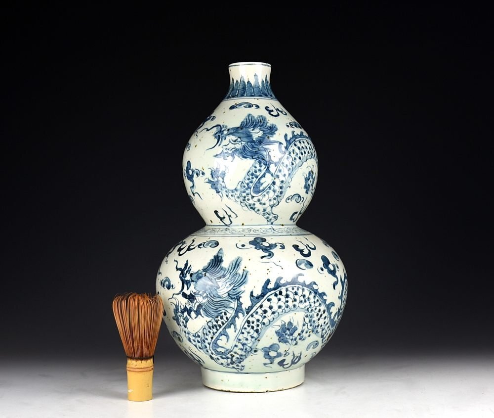 [ warehouse A1254] China old fine art blue and white ceramics .. type dragon map large bin 36cm