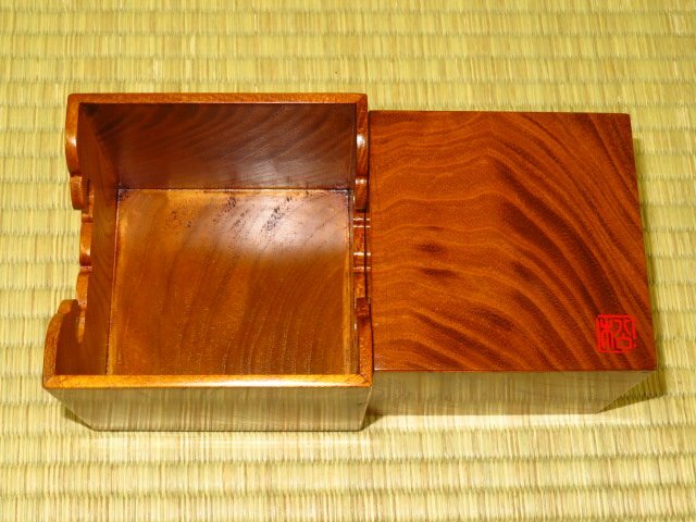 ▲松浦清治作島桑拭漆仕上四隅落将棋駒箱▲紙箱付/新品