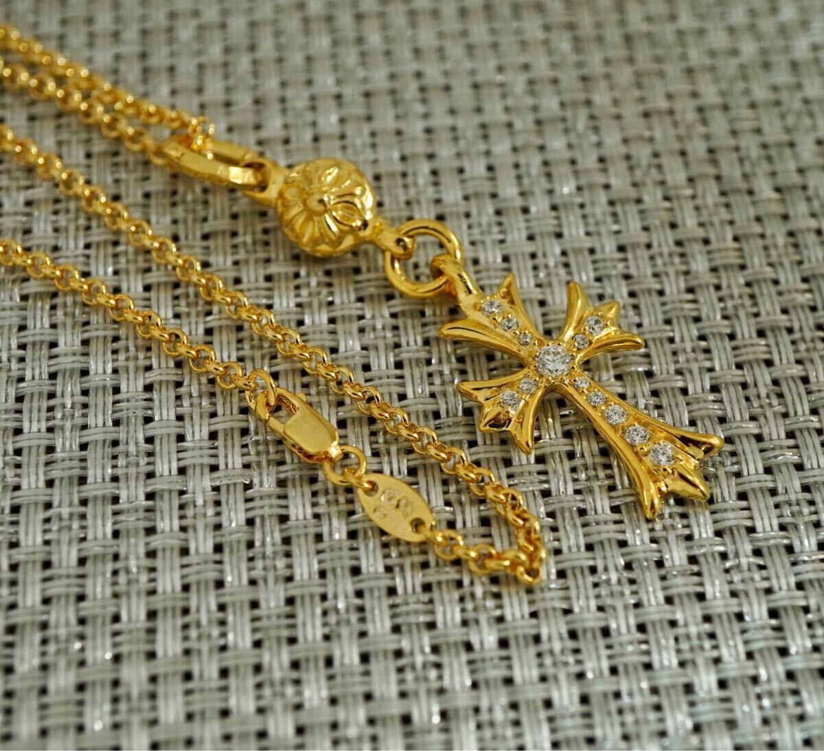 クロムハーツ/1ボールタイニーCHクロスペンダント/カスタムパヴェ/ロールチェーン/22K/インボイス/CHROME HEARTS