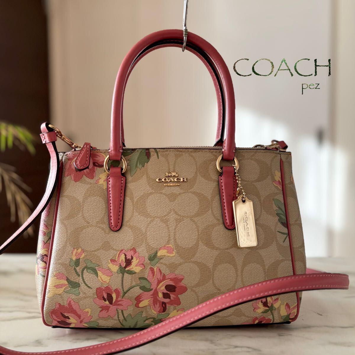 極美品 COACH コーチ 花柄 2way レザーショルダーバッグ
