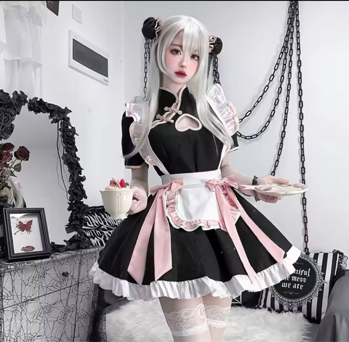 チーパオ風　ロリータ　メイド　コスプレ　コンカフェ　チャイナ服