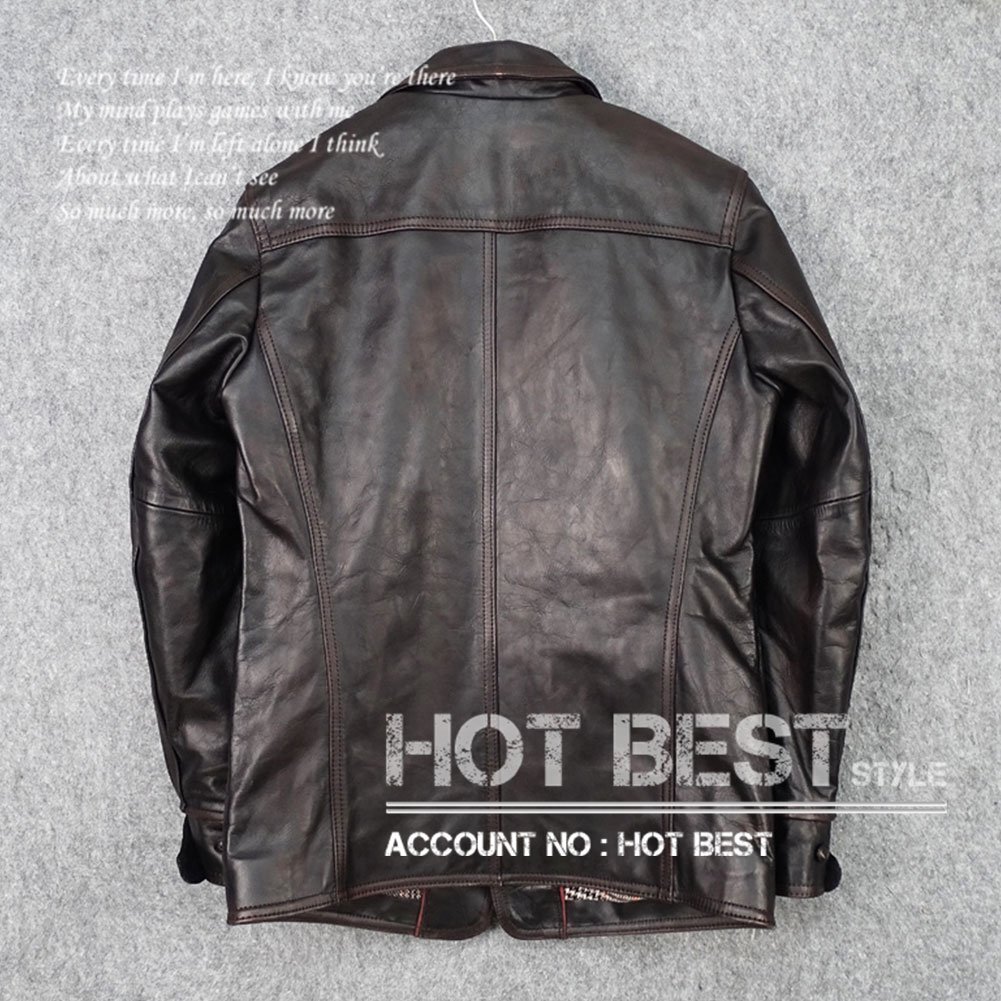  highest peak 1.4mm tea core Horse Hyde 30\'s switch yard coat men's leather jacket car coat brake man horse leather [XXXXL]HBY663