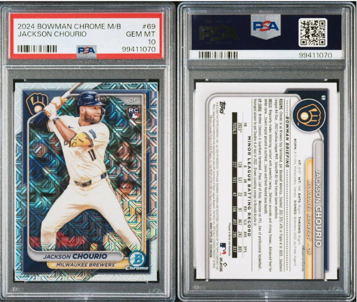 【PSA10】Topps 2024 bowman chrome mega Jackson chourio ?69 ジャクソン?チョウリオ RC MOJO Refractor '24シーズン 最年少20/20達成
