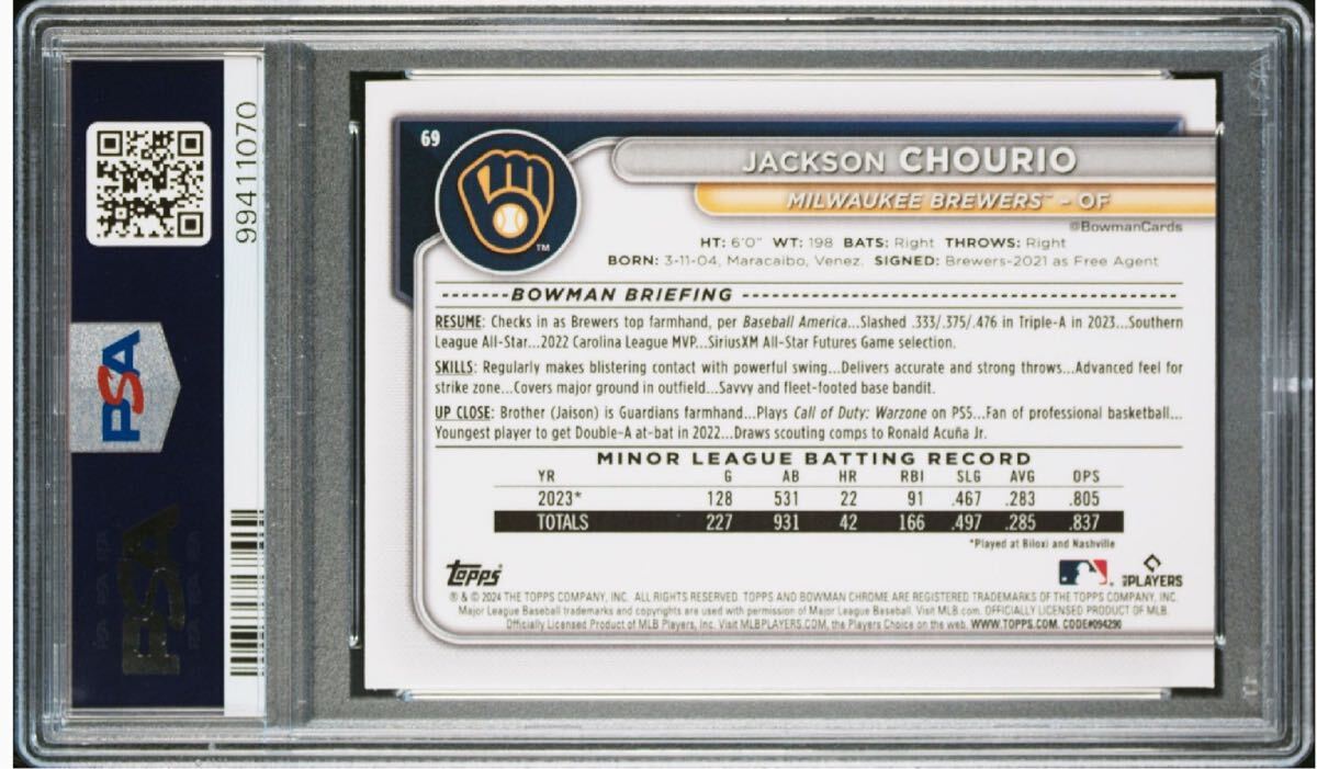 【PSA10】Topps 2024 bowman chrome mega Jackson chourio ?69 ジャクソン?チョウリオ RC MOJO Refractor '24シーズン 最年少20/20達成