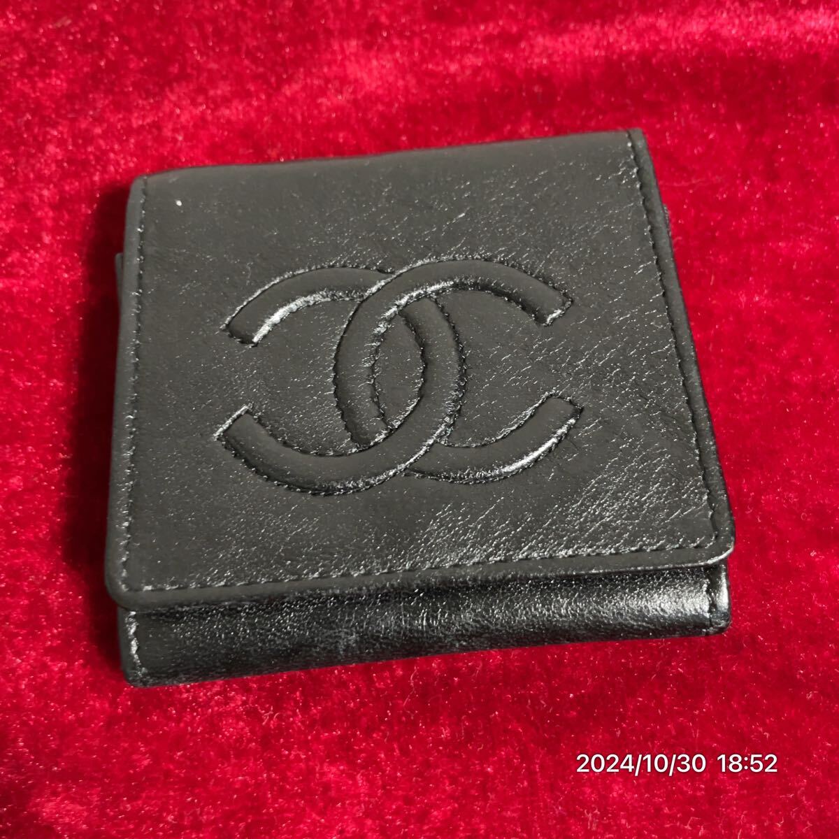 CHANEL Chanel CC здесь Mark чёрная кожа кожа ячейка для монет кошелек для мелочи . кошелек 