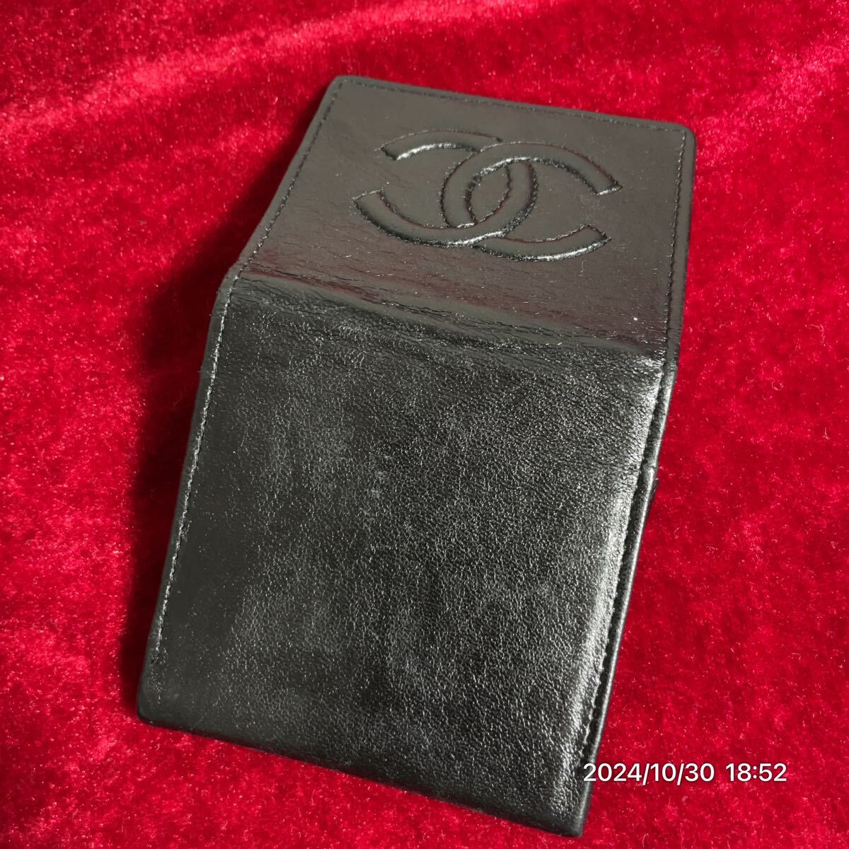 CHANEL Chanel CC здесь Mark чёрная кожа кожа ячейка для монет кошелек для мелочи . кошелек 