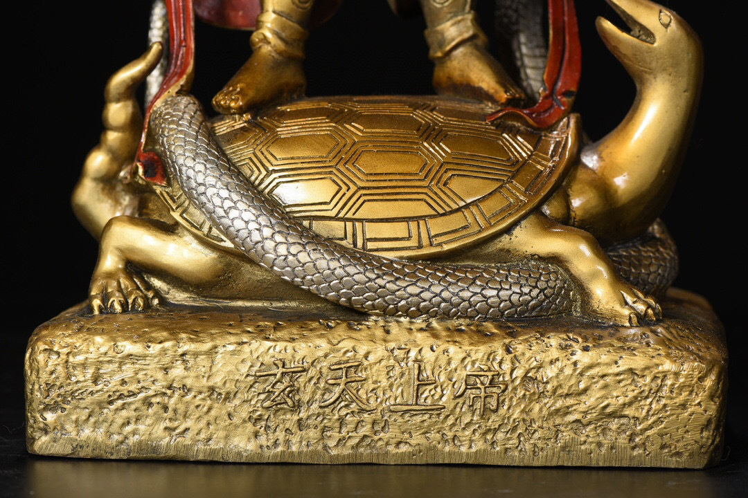 超珍館蔵】銅製 金鍍 彩繪 真武大帝像 置物 古賞物 古美術品 超珍館蔵】銅製 金鍍 彩繪 真武大帝像 置物 古賞物 古美術品