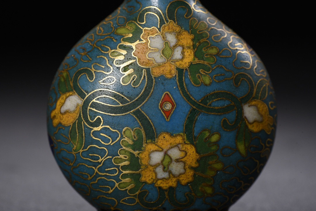 超珍館蔵】銅製 景泰藍 琺瑯彩 花卉紋 鼻煙壺 置物 古賞物