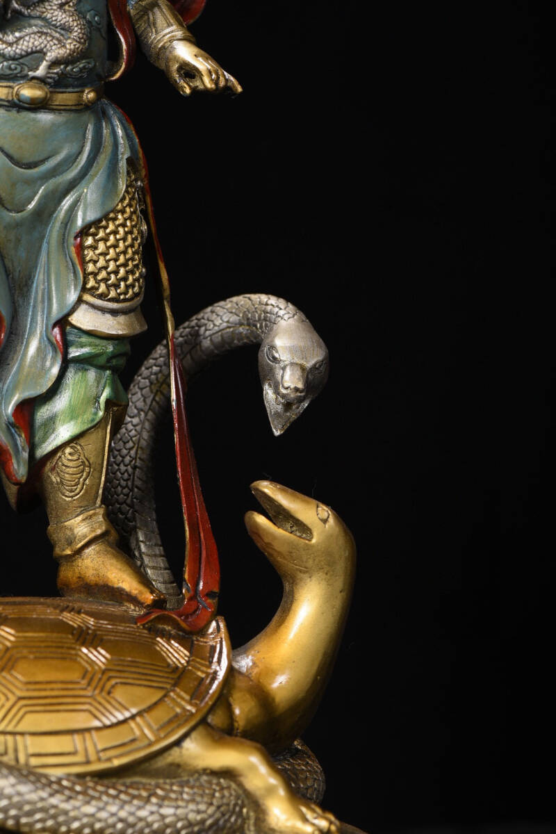 超珍館蔵】銅製 金鍍 彩繪 真武大帝像 置物 古賞物 古美術品 超珍館蔵】銅製 金鍍 彩繪 真武大帝像 置物 古賞物 古美術品