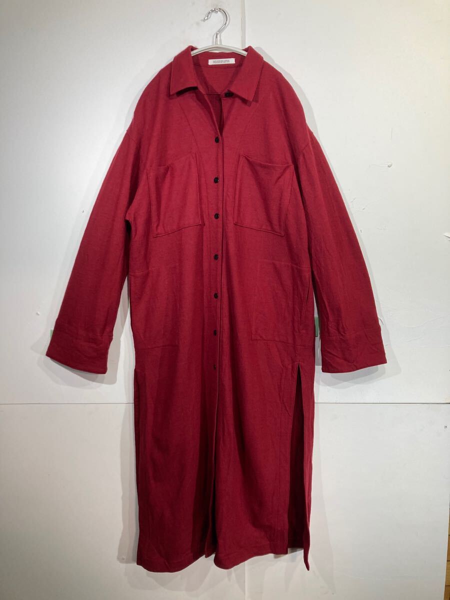 49-15 HOUSE OF LOTUS ウール シャツワンピース M ボルドー ワインレッド ロングシャツ