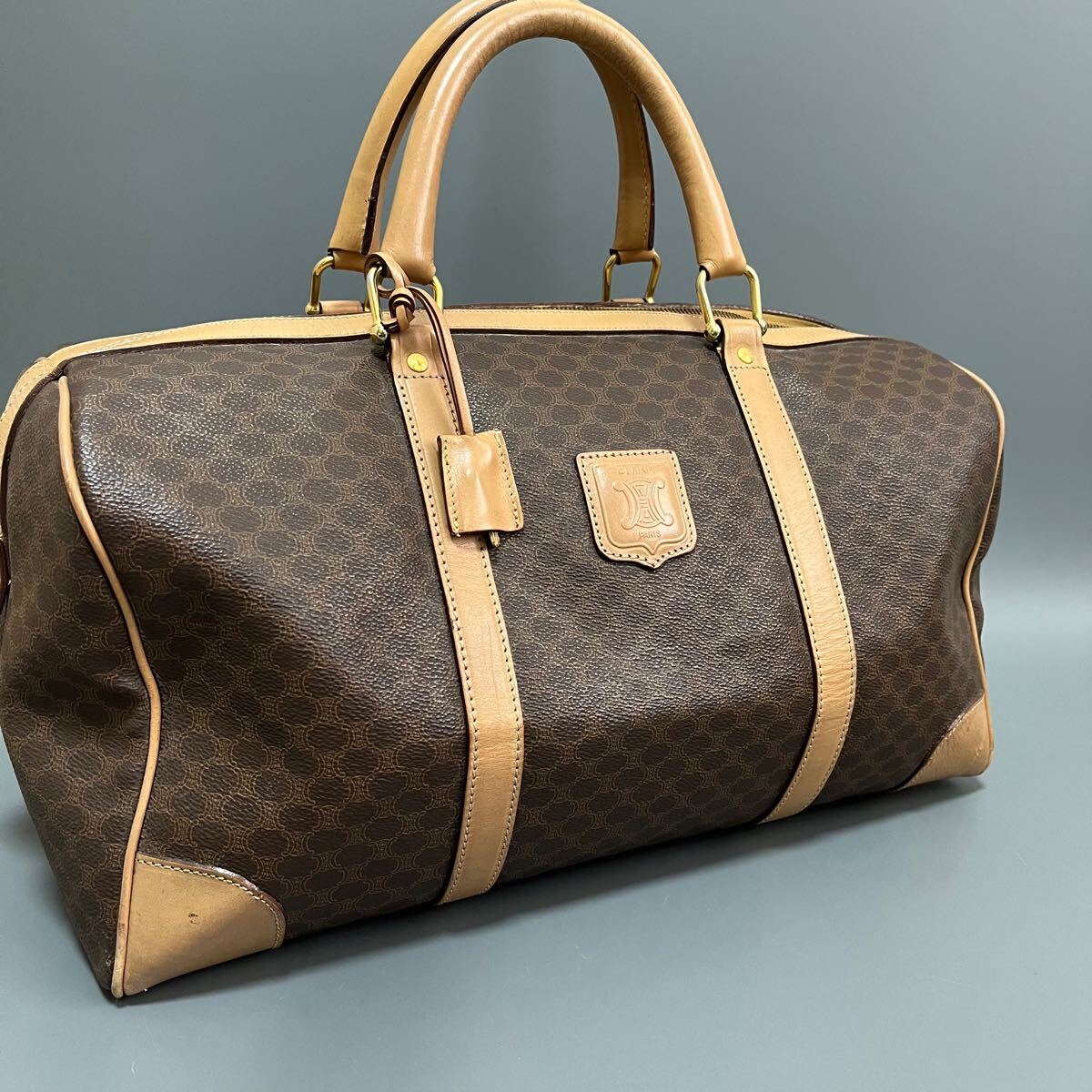 1円 CELINE セリーヌ マカダム柄 PVC×レザー ボストンバッグ 1円 CELINE セリーヌ マカダム柄 PVC×レザー ボストンバッグ