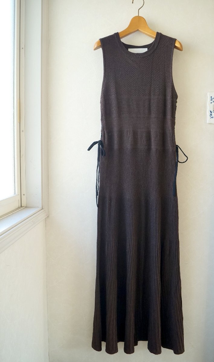 ★NUMBERCODE／ナンバーコード *サイドレースアップ ウール混ニット ノースリーロングワンピース　茶 1*古着のgplus広島 2411t1