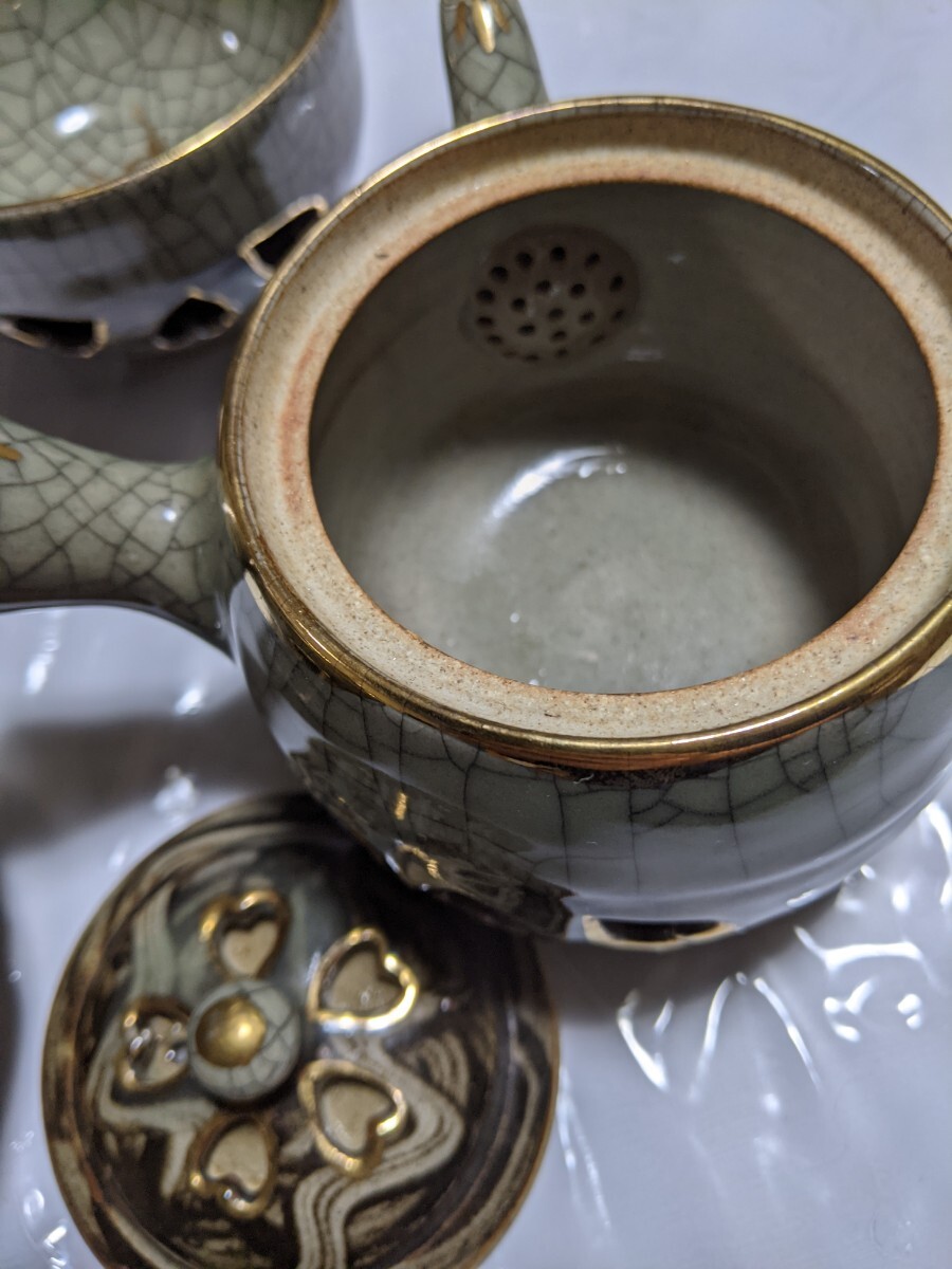 相馬焼き 金彩 駆馬図 茶器 急須 お茶 湯呑み 二重構造 焼き物 陶器