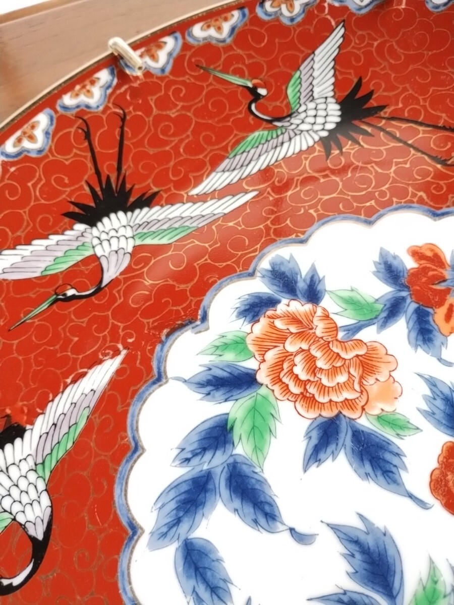 絵皿 壁掛け 赤絵 鶴 花柄 ヴィンテージ 昭和レトロ 陶磁器 金彩 絵皿 壁掛け 赤絵 鶴 花柄 ヴィンテージ 昭和レトロ 陶磁器 金彩