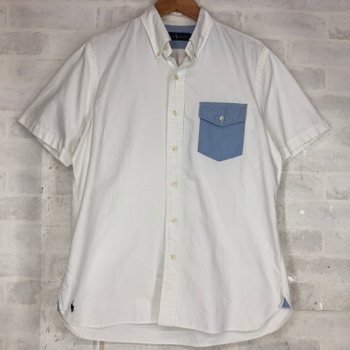 RALPH LAUREN ラルフローレン ワンポイントポニー刺繍 オックスフォード ボタンダウン 半袖シャツ SIZE: M ホワイト MH632024110518