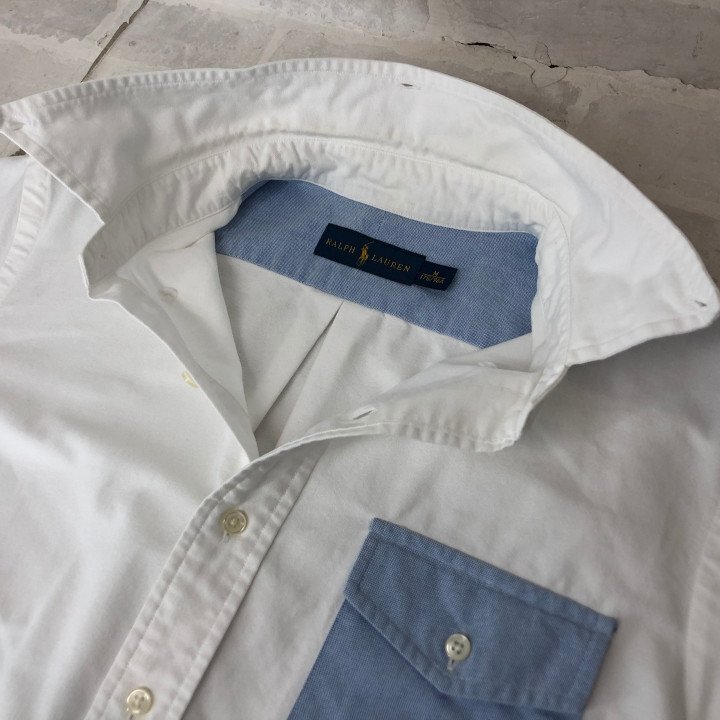RALPH LAUREN ラルフローレン ワンポイントポニー刺繍 オックスフォード ボタンダウン 半袖シャツ SIZE: M ホワイト MH632024110518