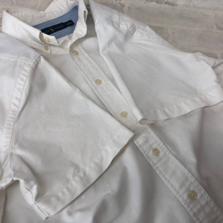RALPH LAUREN ラルフローレン ワンポイントポニー刺繍 オックスフォード ボタンダウン 半袖シャツ SIZE: M ホワイト MH632024110518
