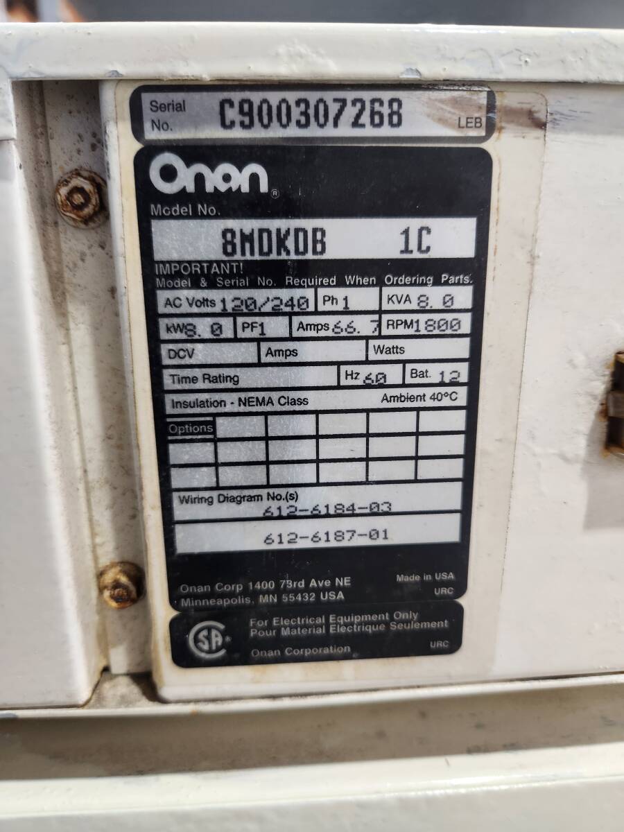 ONAN オナン発電機 8MDKDB 中古発電機 整備済み(電装品 ONAN オナン発電機 8MDKDB 中古発電機 整備済み(電装品