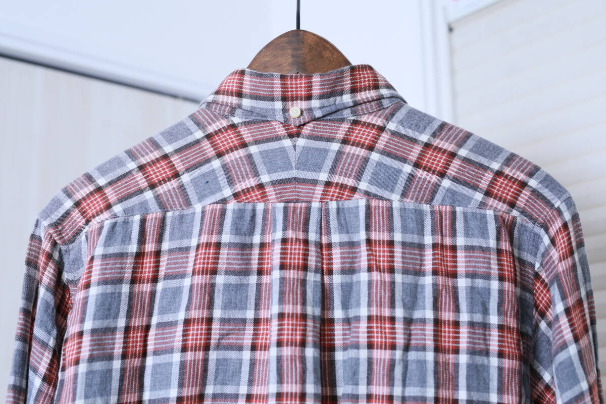 ★日本製Spinner Bait スピナーベイト チェック柄長袖BDシャツ 古着ユーズド男性メンズ44M赤レッド服中古トップスグレー_画像9