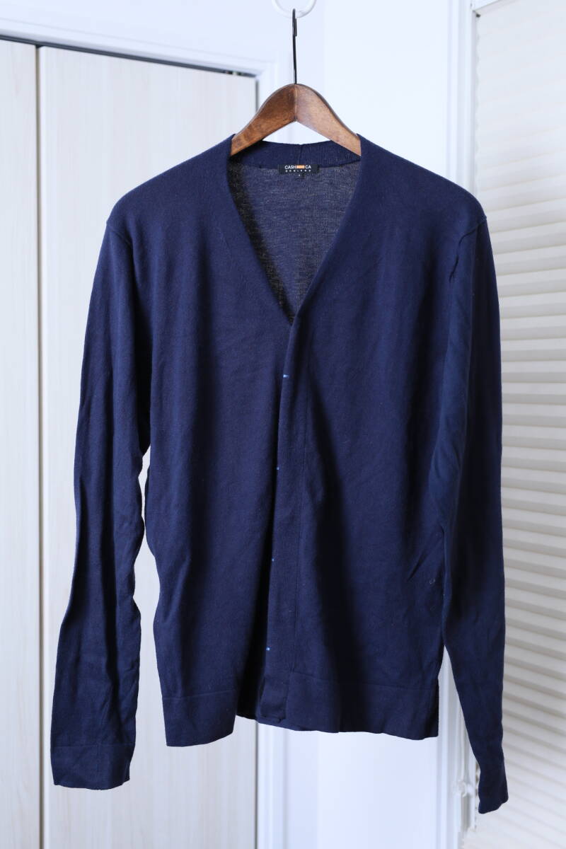 ★CASH CA カシュカ 比翼デザインカーディガン　　古着ユーズド男性メンズS服ネイビー紺色青中古上着海外