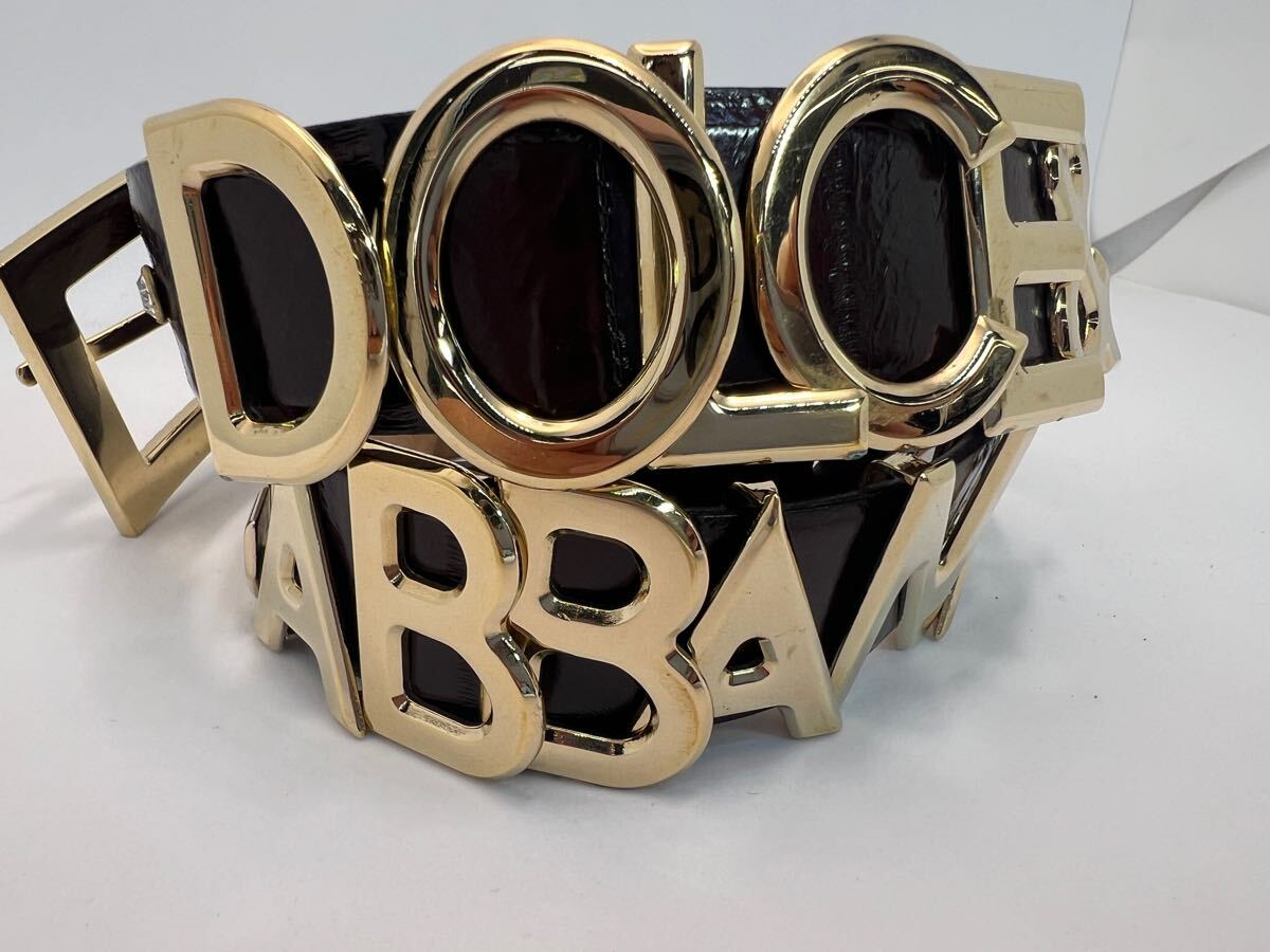 【希少】DOLCE&GABBANA ロゴベルト　茶　レザーベルト　ラインストーンバックル 