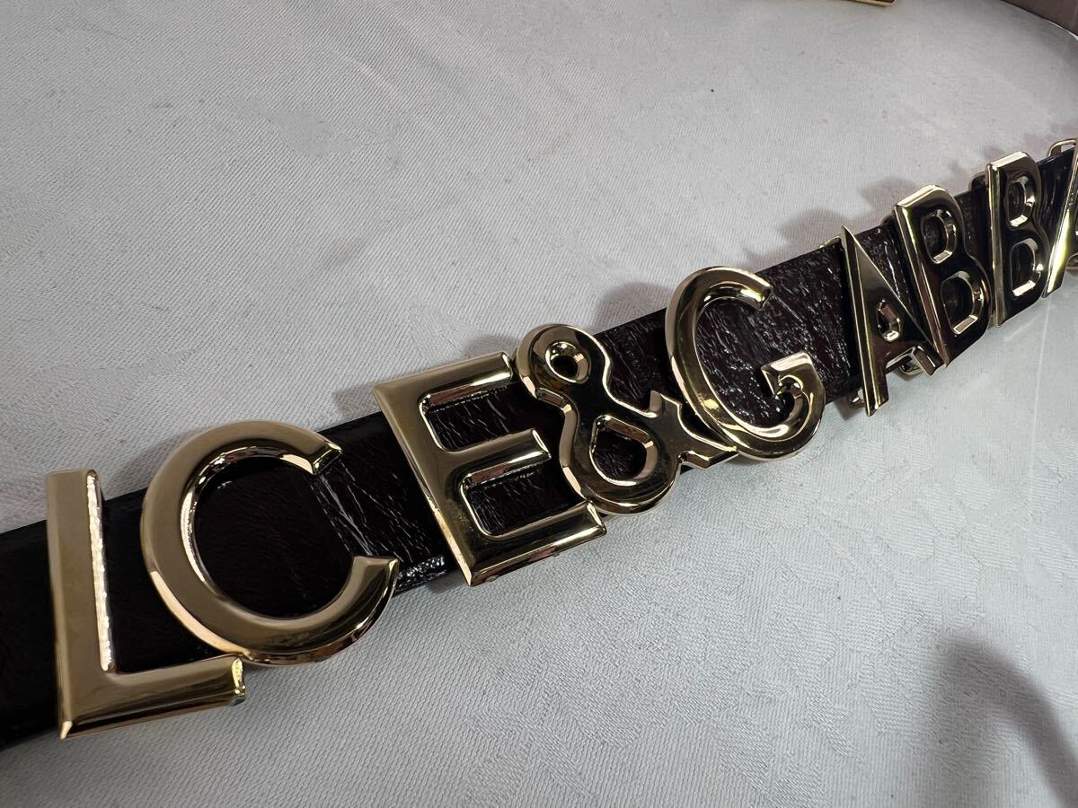 【希少】DOLCE&GABBANA ロゴベルト　茶　レザーベルト　ラインストーンバックル 