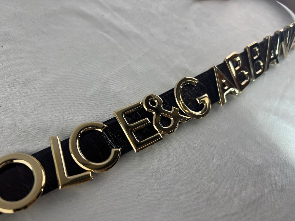 【希少】DOLCE&GABBANA ロゴベルト　茶　レザーベルト　ラインストーンバックル 