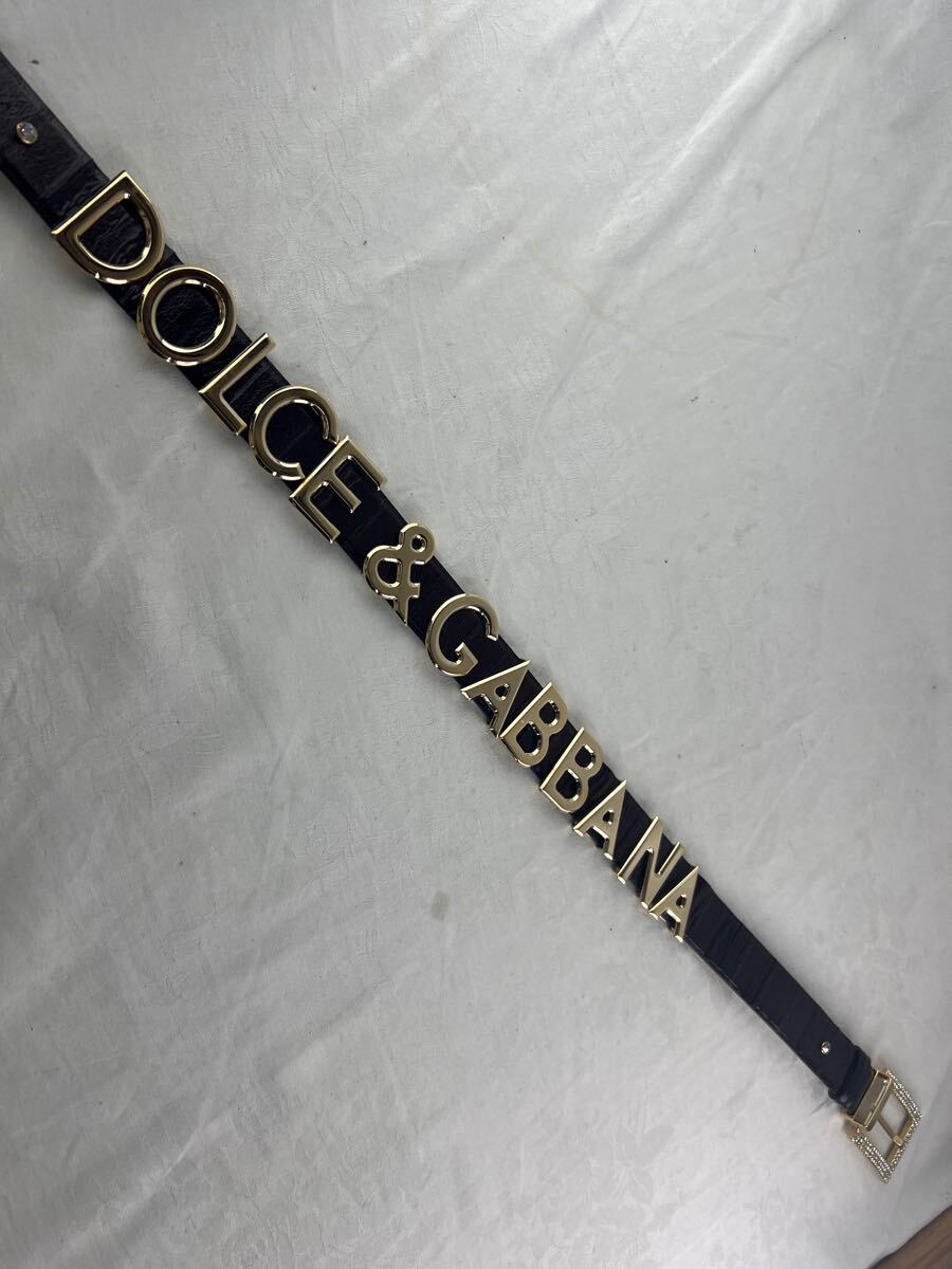 【希少】DOLCE&GABBANA ロゴベルト　茶　レザーベルト　ラインストーンバックル 