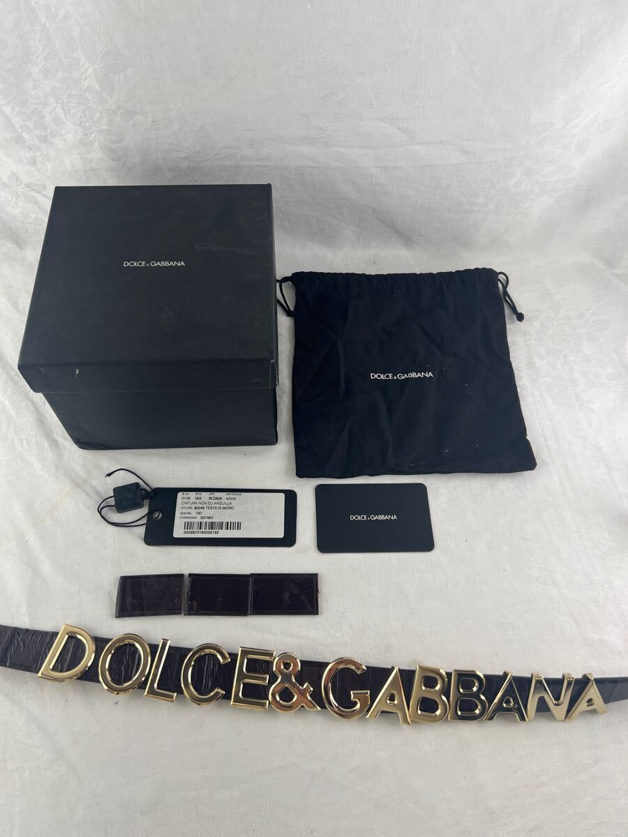【希少】DOLCE&GABBANA ロゴベルト　茶　レザーベルト　ラインストーンバックル 