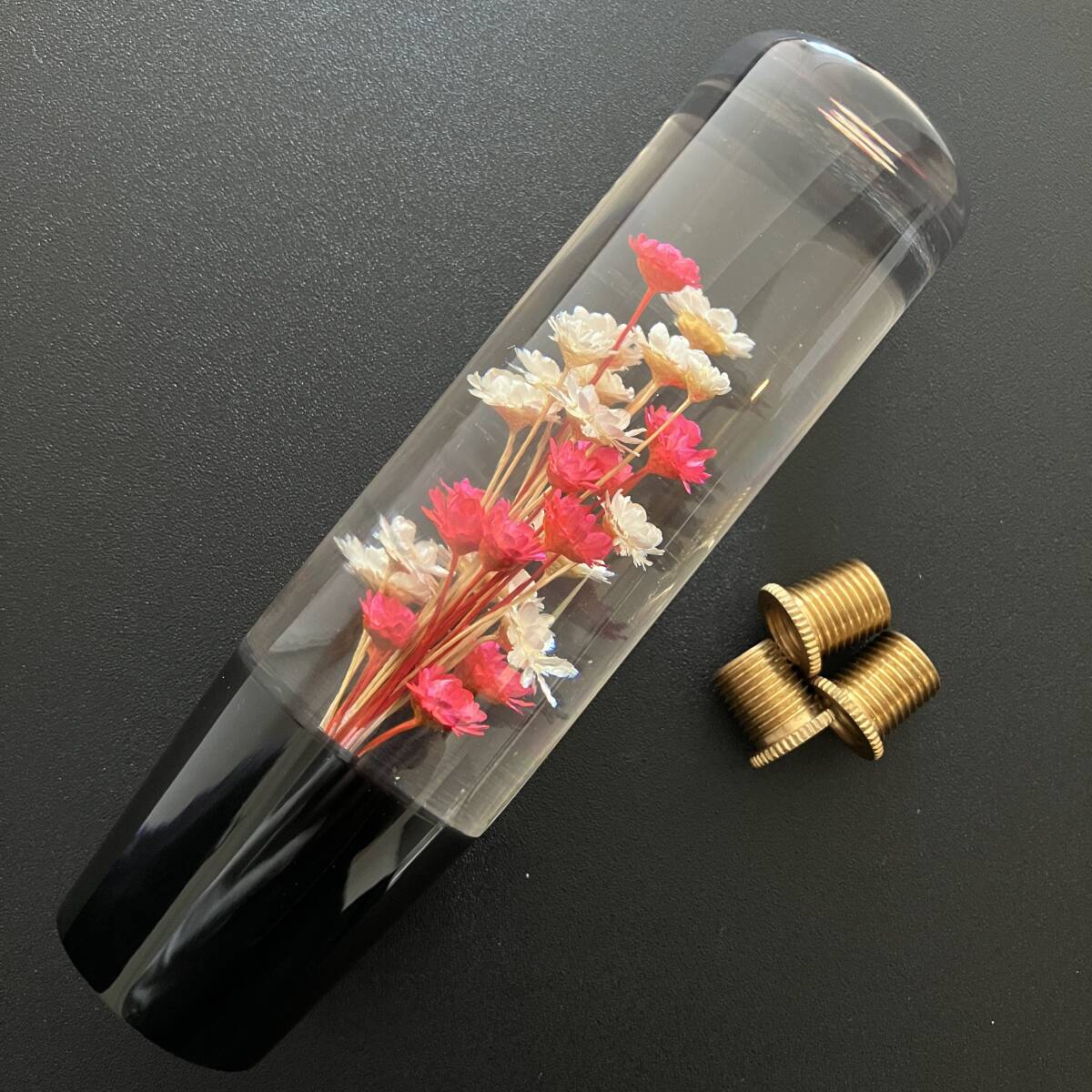 水中花 シフトノブ 15cm ギア クリスタル 當時物 アダプター付き 角型 汎用 昭和 トラック レトロ 軽トラ デコトラ レッド ホワイト 紅白