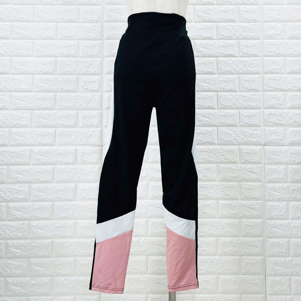 【A2481】SHEIN シーイン レディース レギンス 黒 ピンクストライプ スポーツウェア ストレッチ ジムウェア Lサイズ 