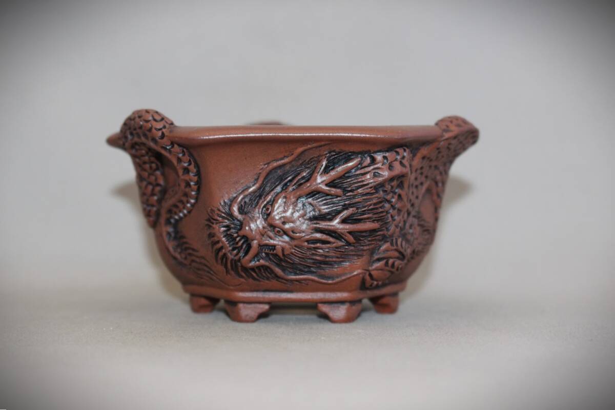 ☆盆栽小鉢【龍浮彫段足六角2】雨宮忍作 巾10，9cm