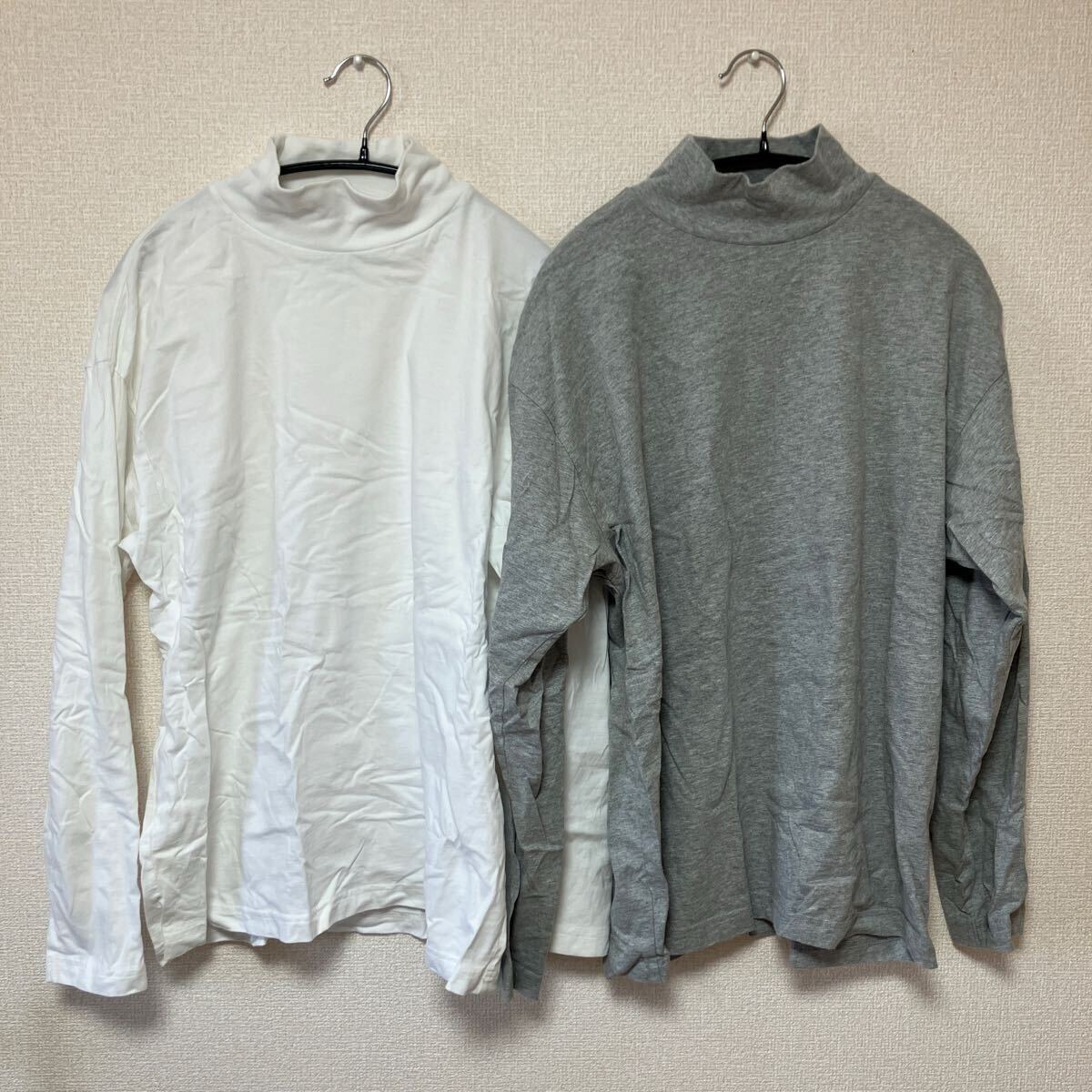 無印良品 4枚セット 起毛ハイネック長袖Ｔシャツ紳士Ｌ・グレー2枚・ホワイト2枚　モックネック　インナー　トップス