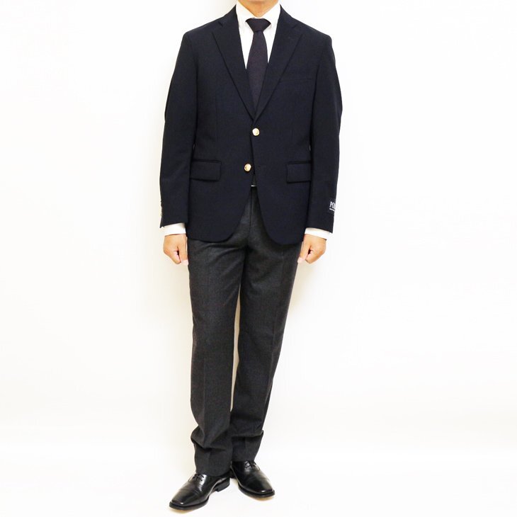 新品 春秋冬 POLO BRITISH COUNTRY SPIRIT ポロ ビーシーエス 濃紺ネイビー無地 コンブレ 金2つボタン ジャケット BB7_画像2