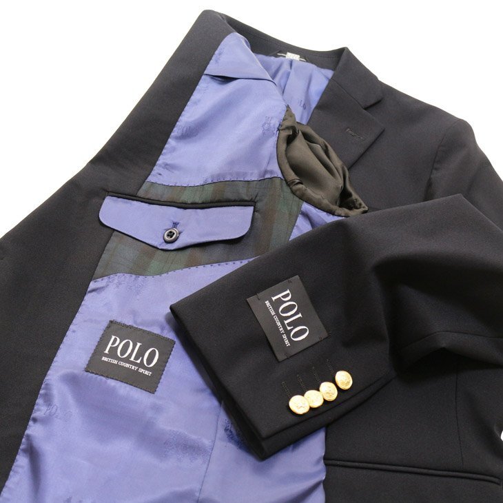 新品 春秋冬 POLO BRITISH COUNTRY SPIRIT ポロ ビーシーエス 濃紺ネイビー無地 コンブレ 金2つボタン ジャケット BB7_画像8