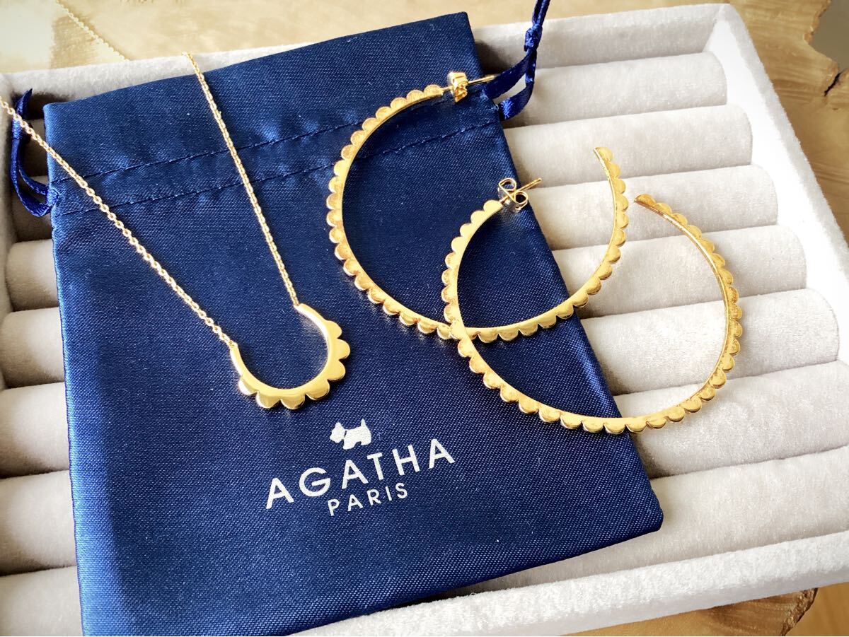 【AGATHA】アガタ　925 シルバー　ネックレス　フープピアス　2點セット　ゴールド