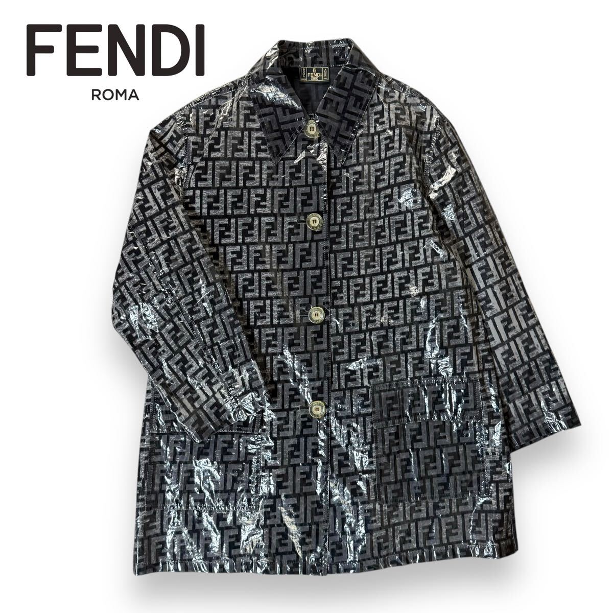 美品】FENDI フェンディ ズッカ柄 レインコート ビニールコート 美品】FENDI フェンディ ズッカ柄 レインコート ビニールコート