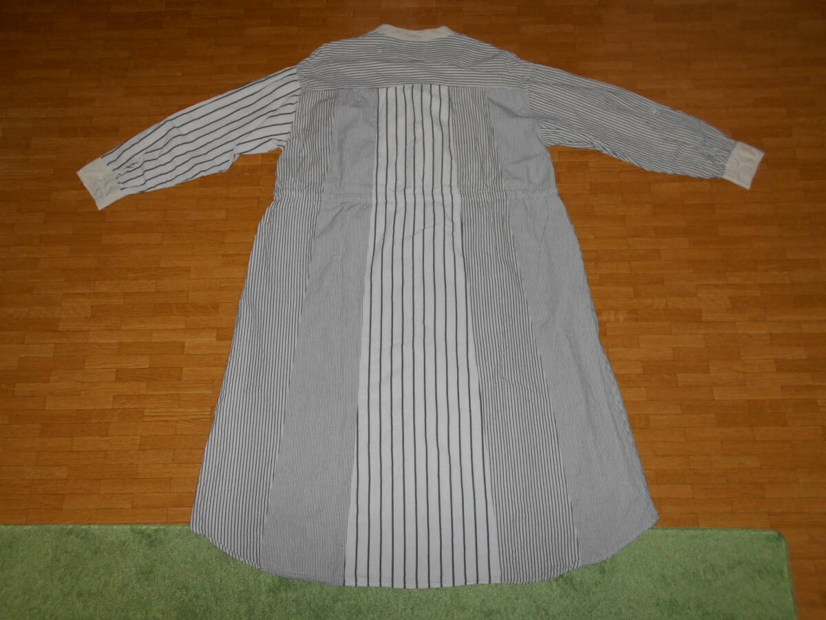 Humpty Dumpty ALICEハンプティーダンプティー☆淡グレーベージュ×濃グレー切替ストライプ柄☆長袖シャツチュニック☆ワンピース☆F☆美品_画像4