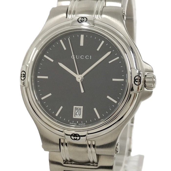 GUCCI men's wristwatch quarts SS black face 9040M